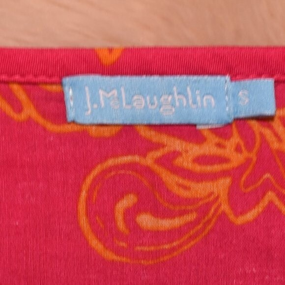 J McLaughlin Hot Pink Paisley Blouse Small V Neck Cotton Boho Tunic Top - Picture 14 of 15